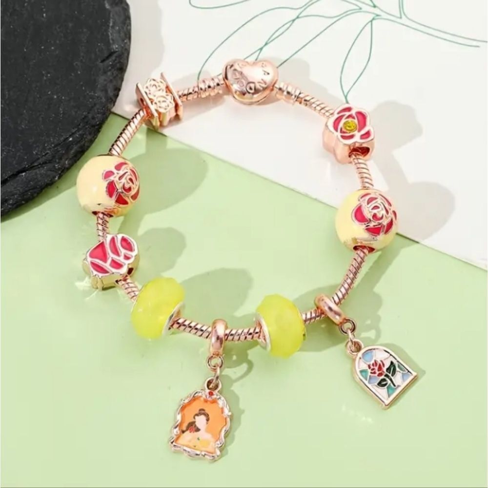 Rose Enamel Charm Bracelet in Yellow and Pink - Women Jewelry Bracelets